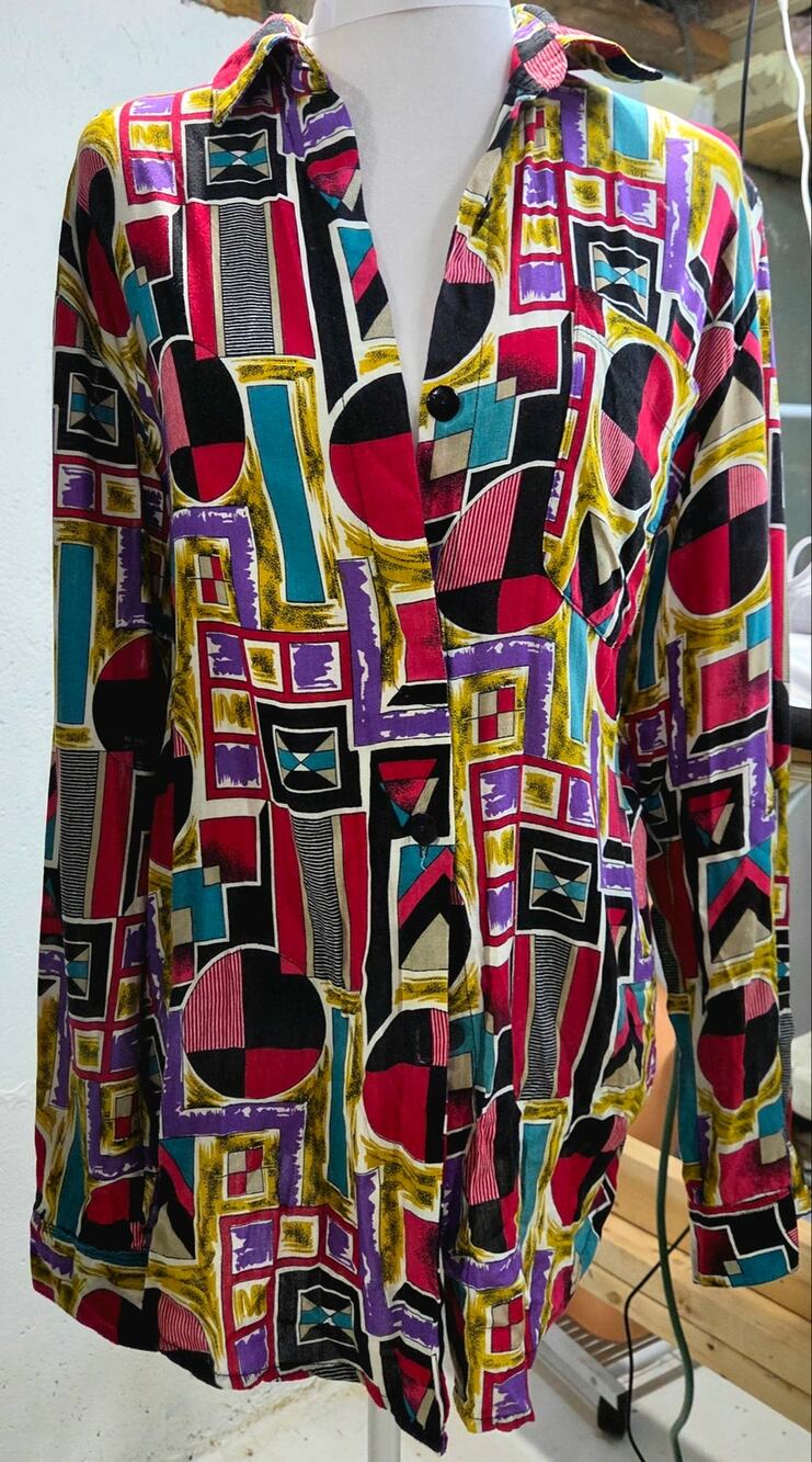 Vintage Feruccio Geometric Rayon Blouse 80s 90s